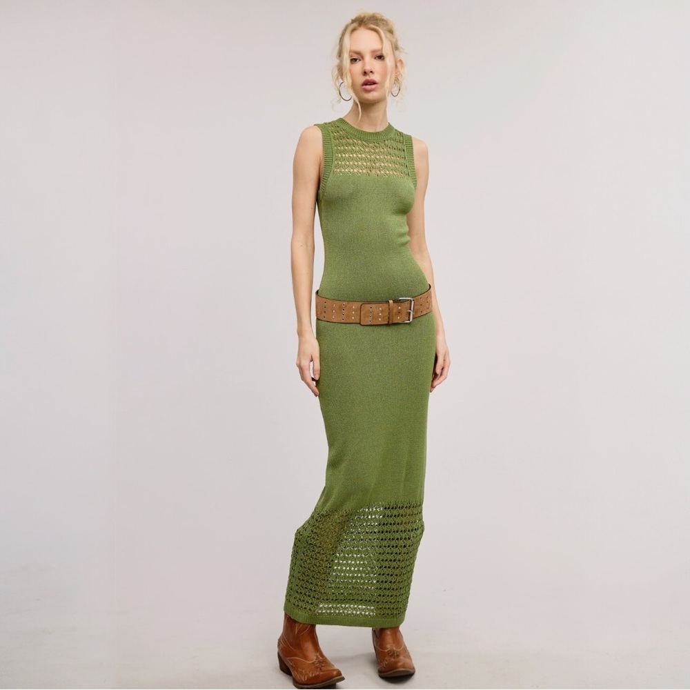 Bohemian Crochet Macrame Mesh Midi-Long Knit Dress